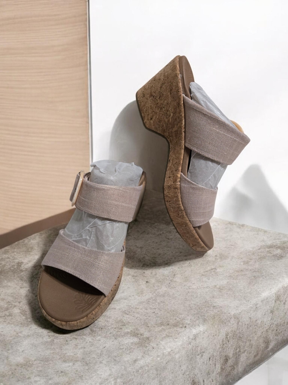 Beige Cork Wedge Sandals - Women Size 7 1/2 SKECHERS NWOB